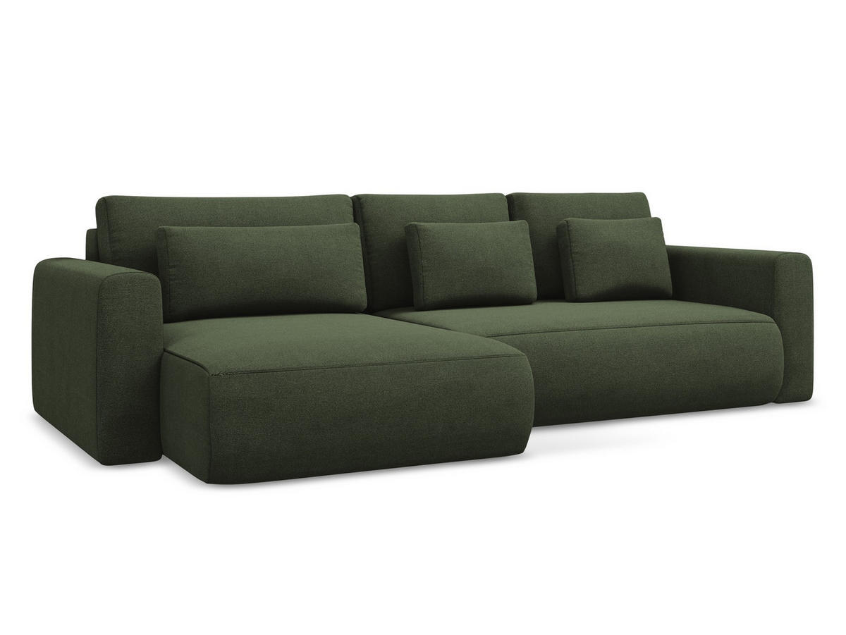 ECKSOFA mit Schlaffunktion Strukturstoff Stoff Grün - Schwarz/Olivgrün, Kunststoff/Textil (149/278cm) - Makamii
