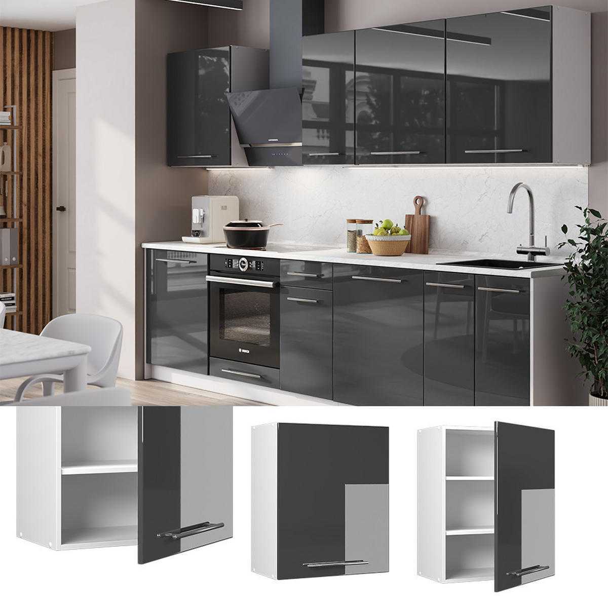HÄNGESCHRANK Fame-Line, Anthrazit Hochglanz, 60 cm - Anthrazit/Weiß, Holzwerkstoff (60/72/34.1cm) - Vicco
