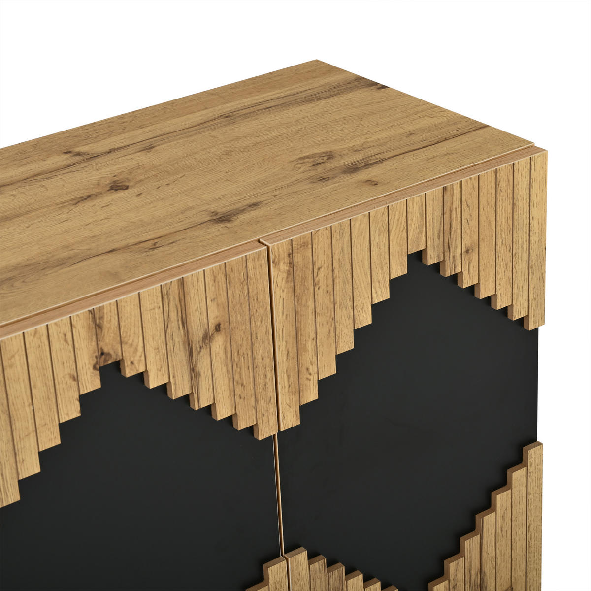 SIDEBOARD DE-37820 mit 2 Türen und Rautenmuster Holzfarbe/Schwarz - Naturfarben, Holzwerkstoff (140/70/40cm) - ComfortXL
