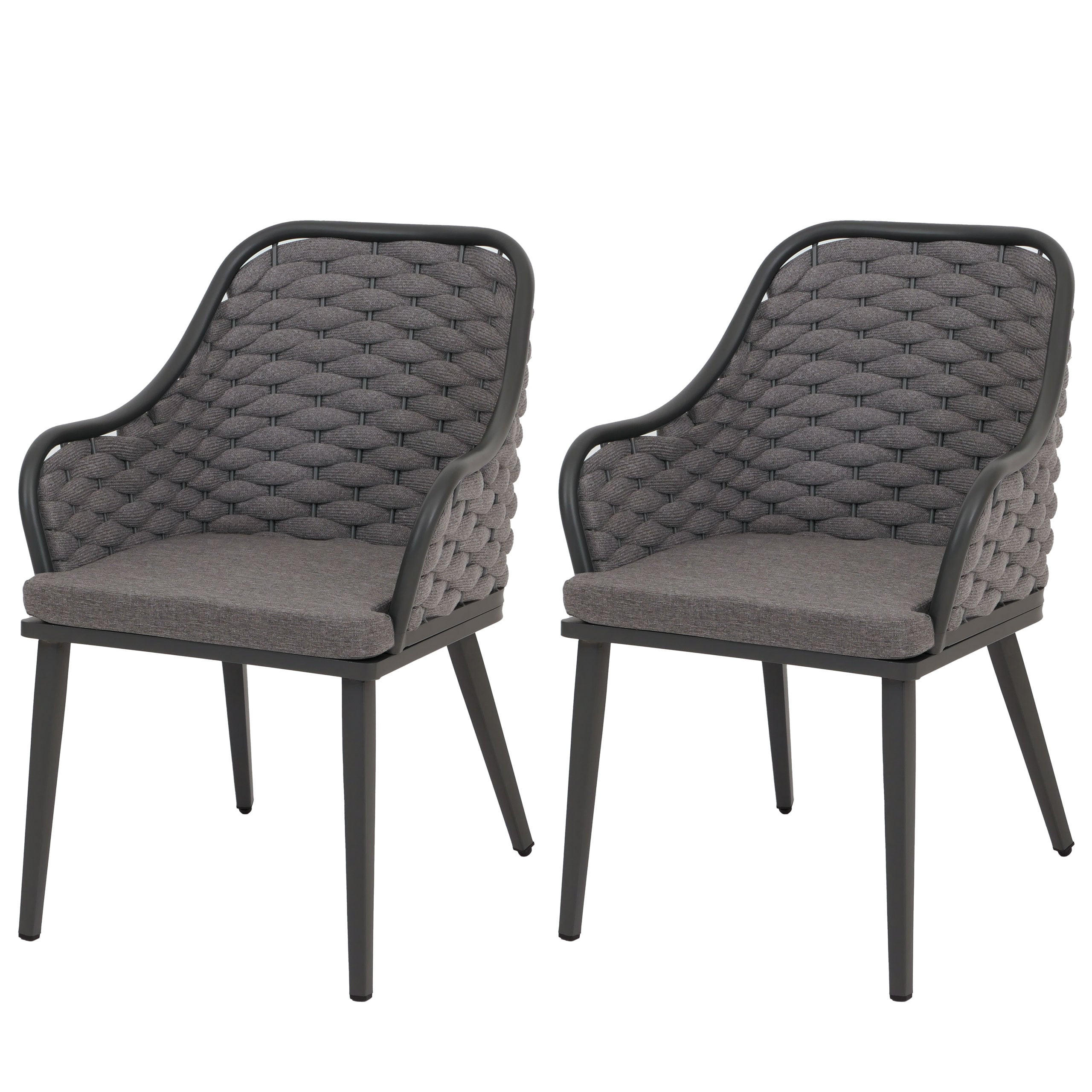 GARTENSTUHL 2er-Set aus Aluminium HxBxT 84x59x63cm Sitzhöhe 46cm Olefin (200 g/m²) Seilgeflecht Rope Anthrazit Kissen Dunkelgrau - Anthrazit, Metall (59/84/63cm) - PROREGAL