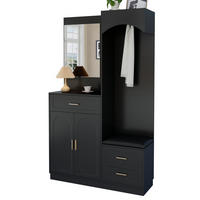 GARDEROBENSCHRANK 110/33/185,5 cm mit Schuhschrank, Spiegel, Sitzbank und verstellbaren Böden aus MDF, Schwarz - Schwarz, Holzwerkstoff (110/185.5/33cm) - Redom