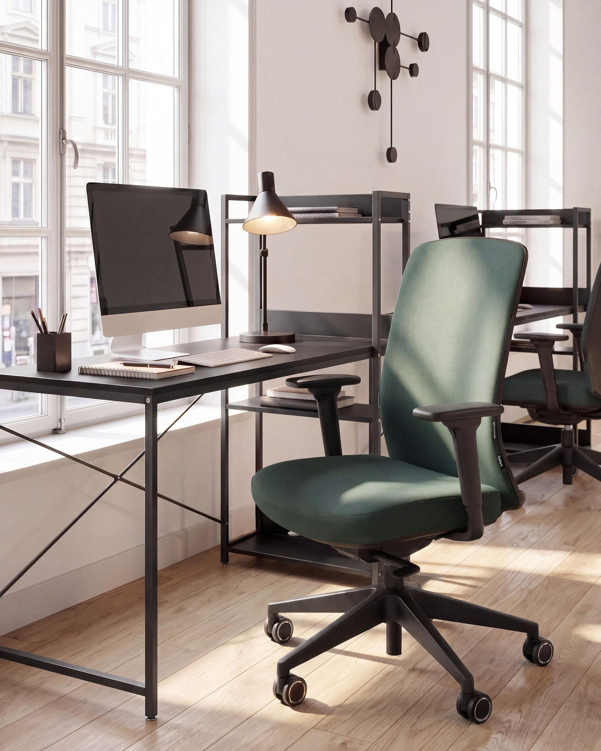 BÜROSTUHL Stoff Dunkelgrün Kamilon - Dunkelgrün/Schwarz, Textil (60/108/65cm) - Beliani