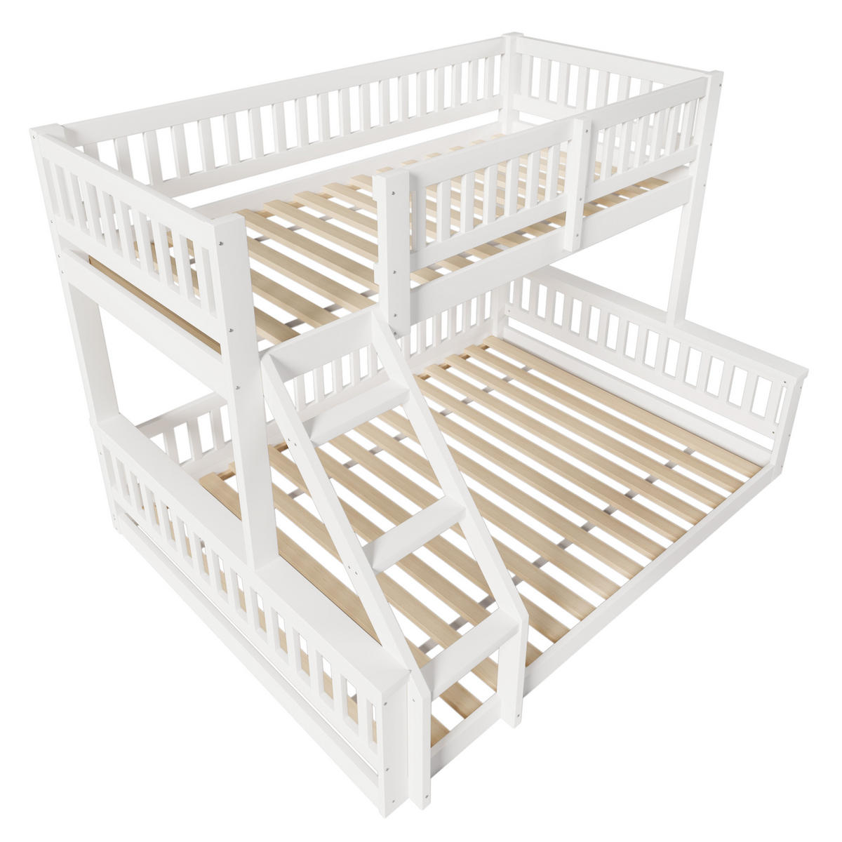 ETAGENBETT 90/200 cm & 140/200 cm in Weiß mit Leiter und Bettgitter - Weiß, Holzwerkstoff (90/200cm) - STILVORA