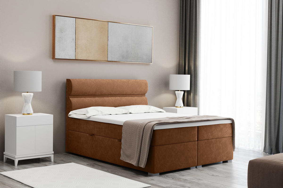 BOXBETT Mit Bettkasten, Matratze Und Topper VERA Stoff Riviera 180x200 cm Ceglas H2-Pocket - Kupferfarben, Holz/Holzwerkstoff (180/200cm) - Kaiser Möbel