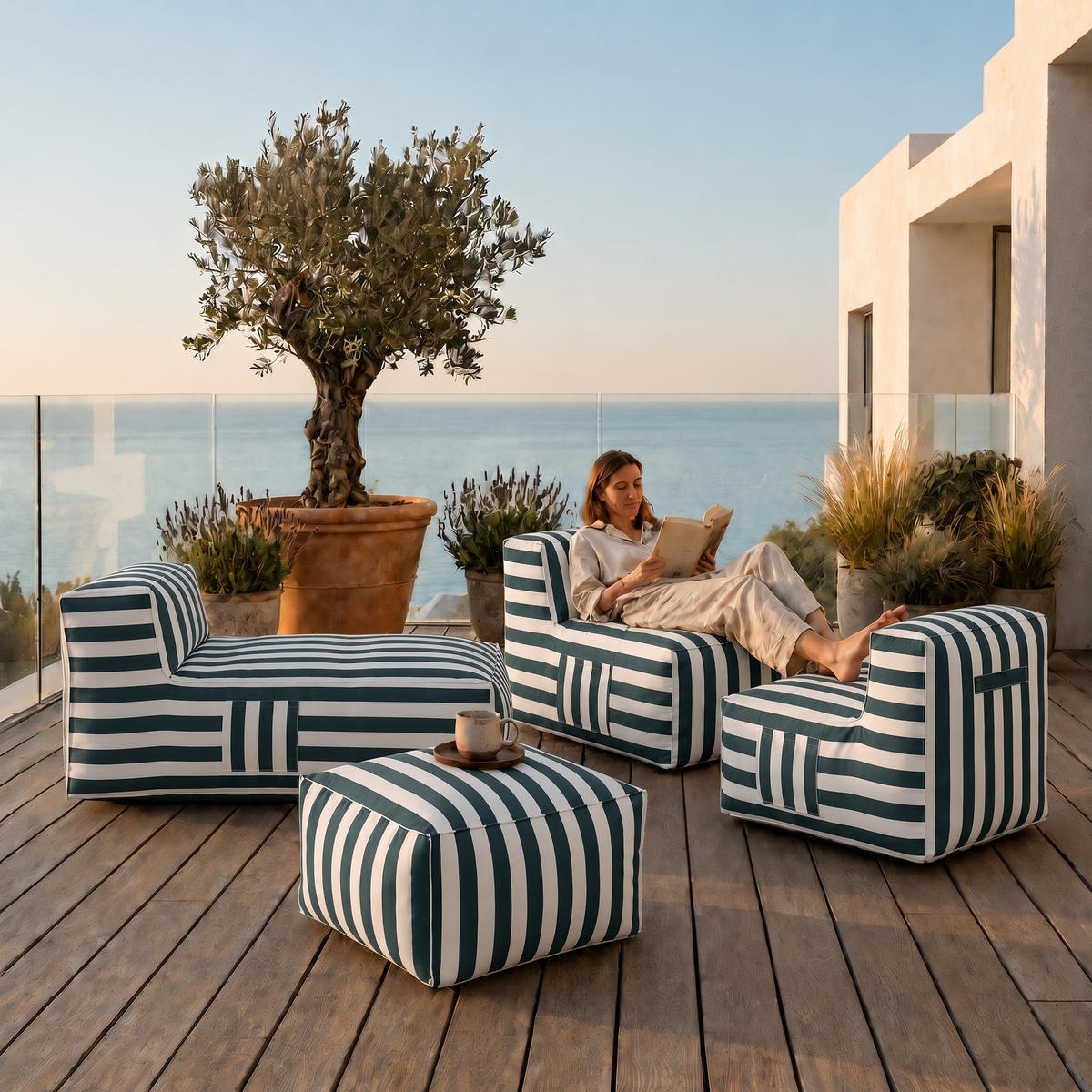 GARTENLOUNGE-SET SOFT SET 3 Grün - Grün, Textil - Muffo