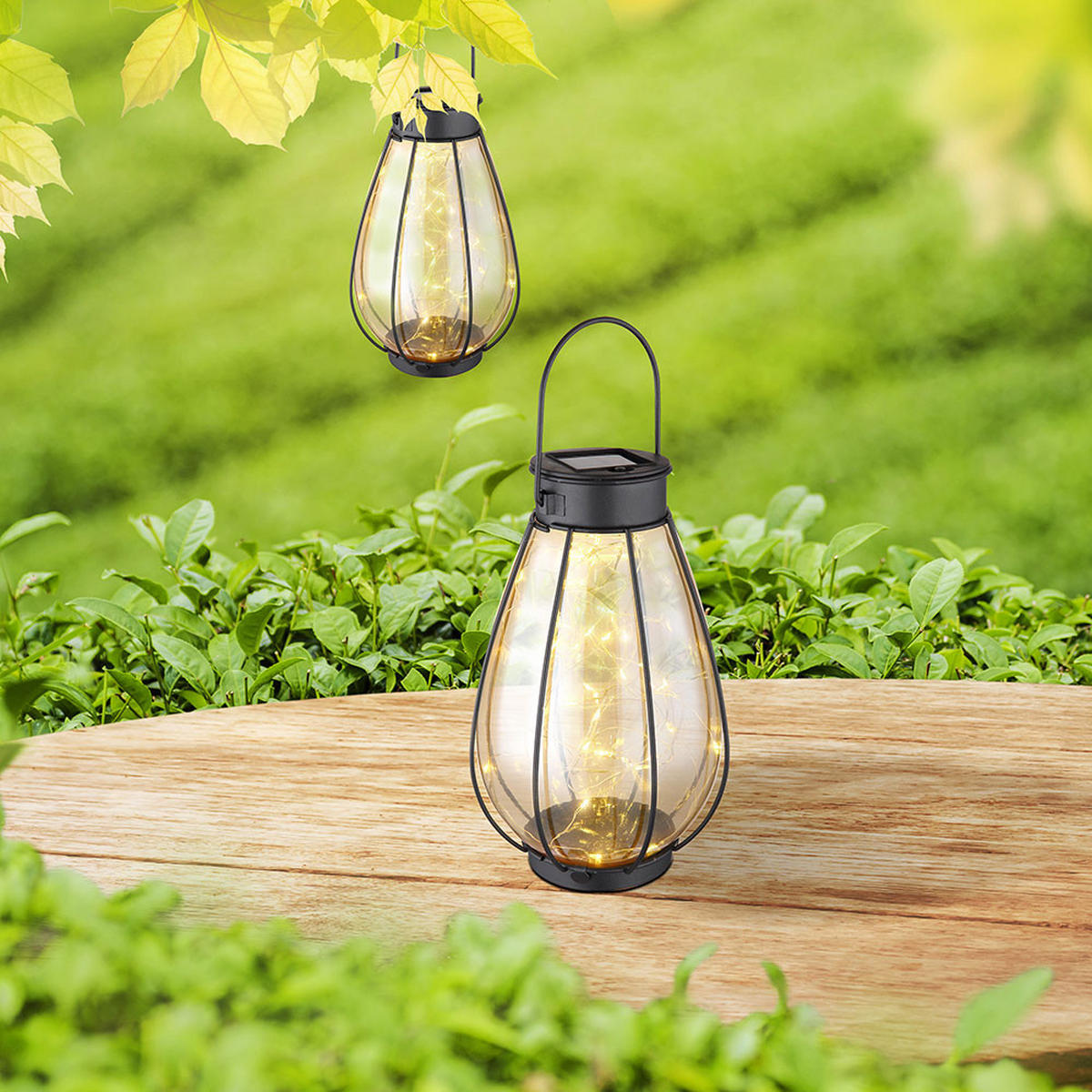 LED AUSSENLEUCHTE Metall Schwarz 2er Set - Schwarz, Glas (12/12/30cm) - Globo Lighting