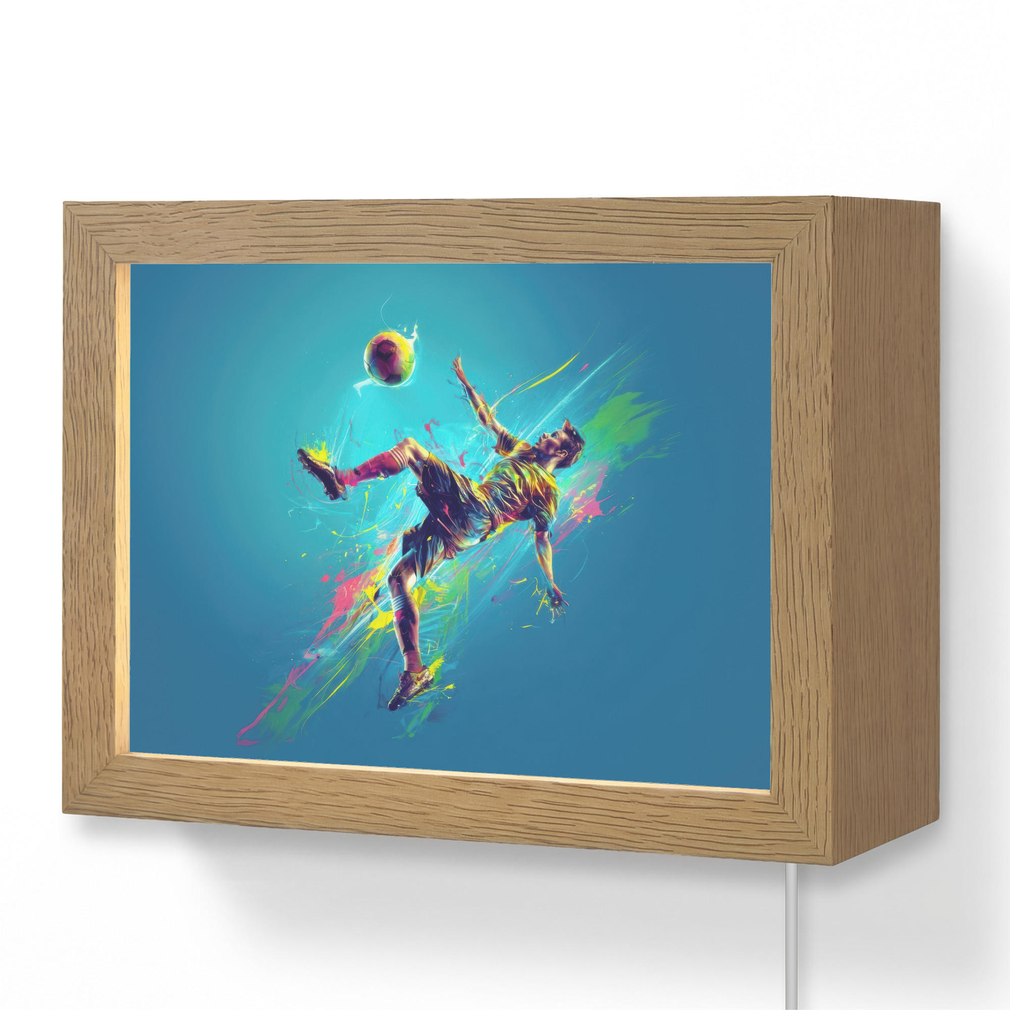 NÁSTĚNNÁ LAMPA Fotbalista - Stříkající barva - Barevné - Míč 20x15 cm - modrá, kompozitní dřevo (20/15/8cm) - OnlyWow