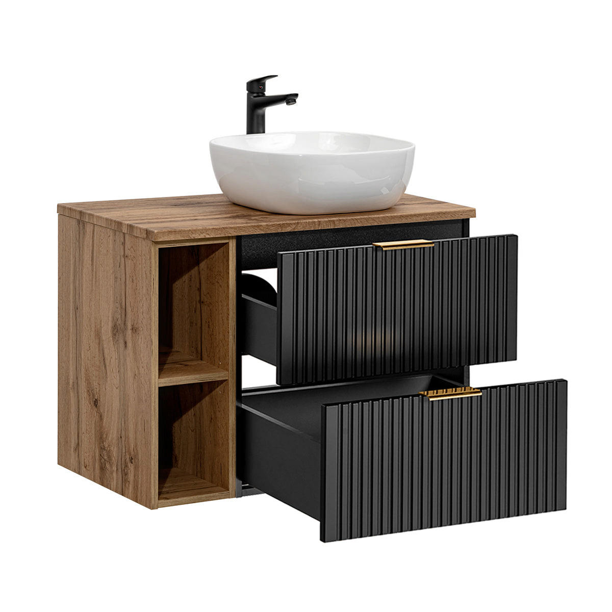 WASCHTISCH 80.6cm Adriel Schwarz und Holz - Schwarz, Holzwerkstoff (80.6/59/46cm) - Petits-meubles