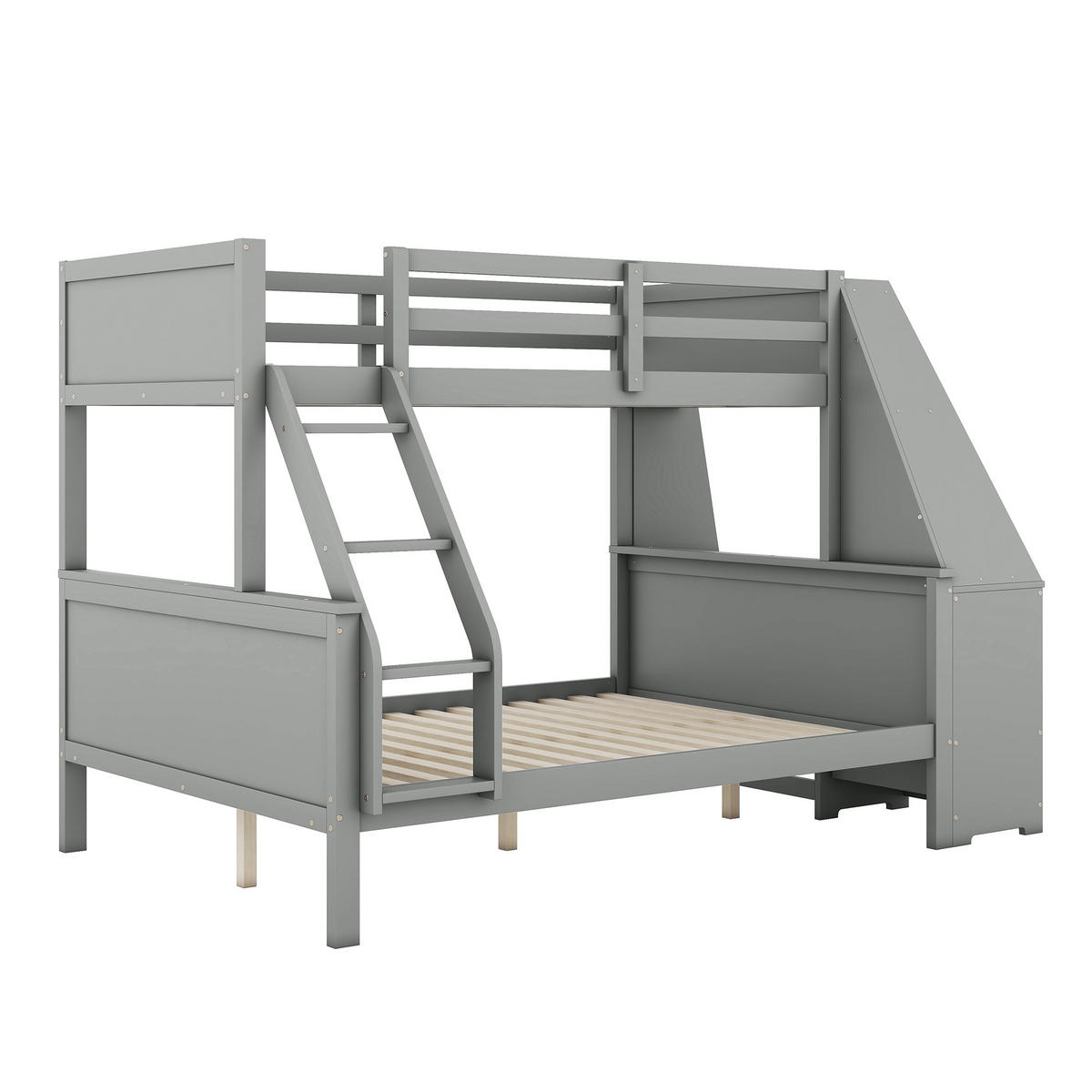 ETAGENBETT mit Schreibtisch Bücherregal Schubladen und Geländer 90/200 cm + 140/200 cm Grau - Grau, Holz (140/200cm) - OKWISH