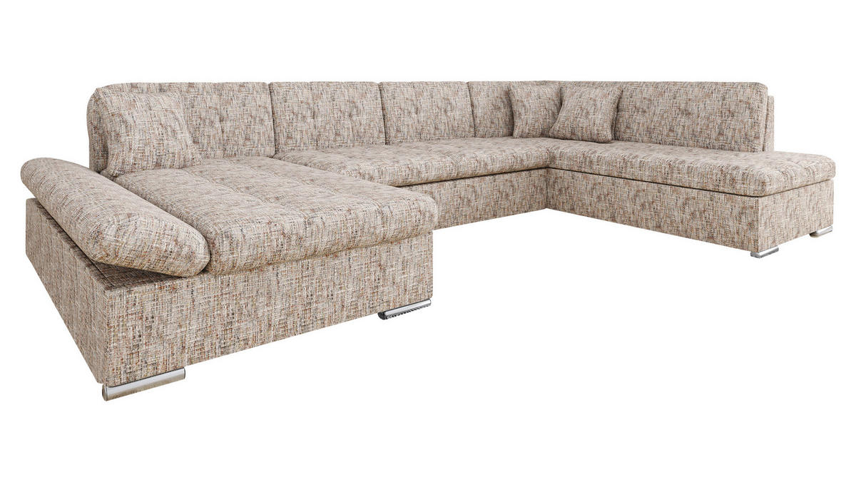 ECKSOFA Bergen Premium, Seite: Links - Silberfarben/Cappuccino, Holz/Textil (345/76/205cm) - MIRJAN24