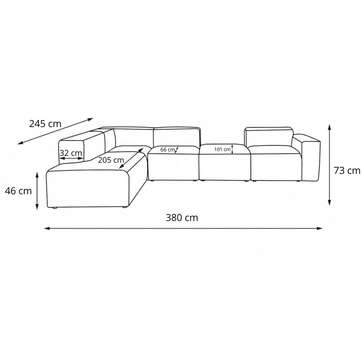 5-SITZER modulares Ecksofa HEAVEN SET 5 Links, Breite 380 cm Webstoff Weiß - Schwarz/Weiß, Holz/Kunststoff (380/245cm) - Muffo