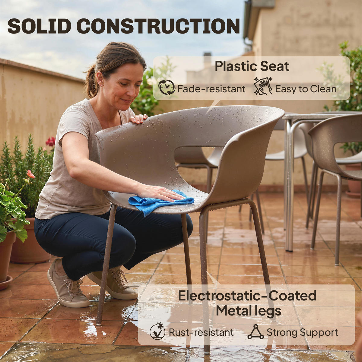 GARTENSTÜHLE 4er Set Metall Kunststoff Kaffee - Braun, Kunststoff/Metall (51/74/61cm) - Outsunny