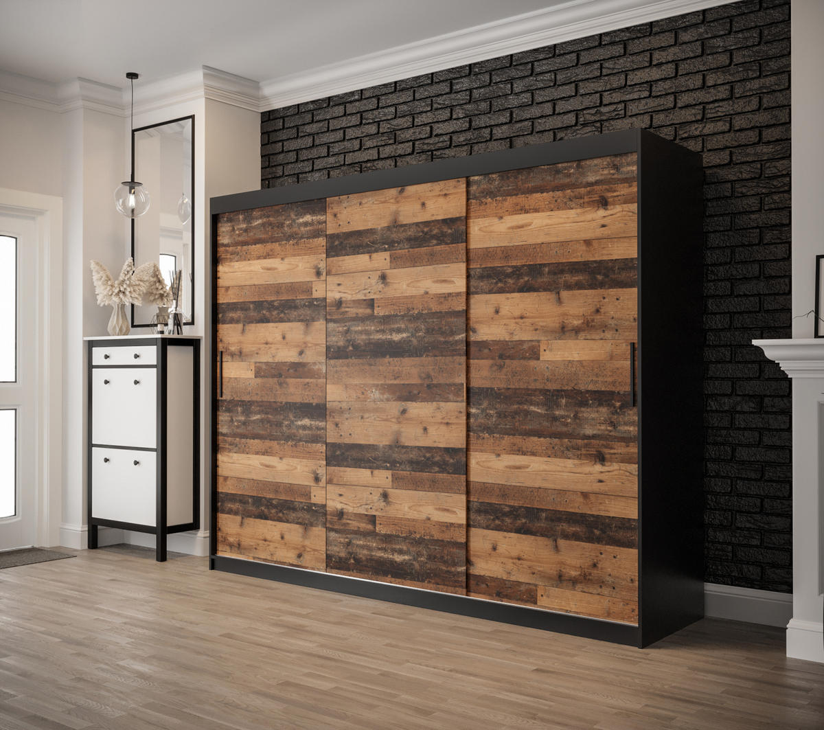 SCHWEBETÜRENSCHRANK 200/250/62 3-türig - Eichefarben/Schwarz, Holz/Kunststoff (250/200/62cm) - MÖBEL KRYSPOL