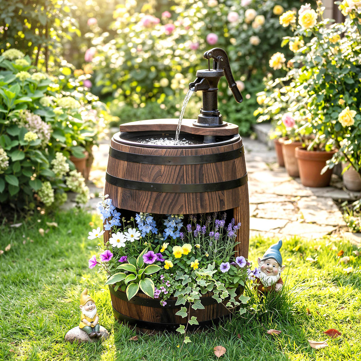 GARTENBRUNNEN, Tannenholz, Metall, Natur - Naturfarben, Holz/Metall (27/27/59cm) - Outsunny