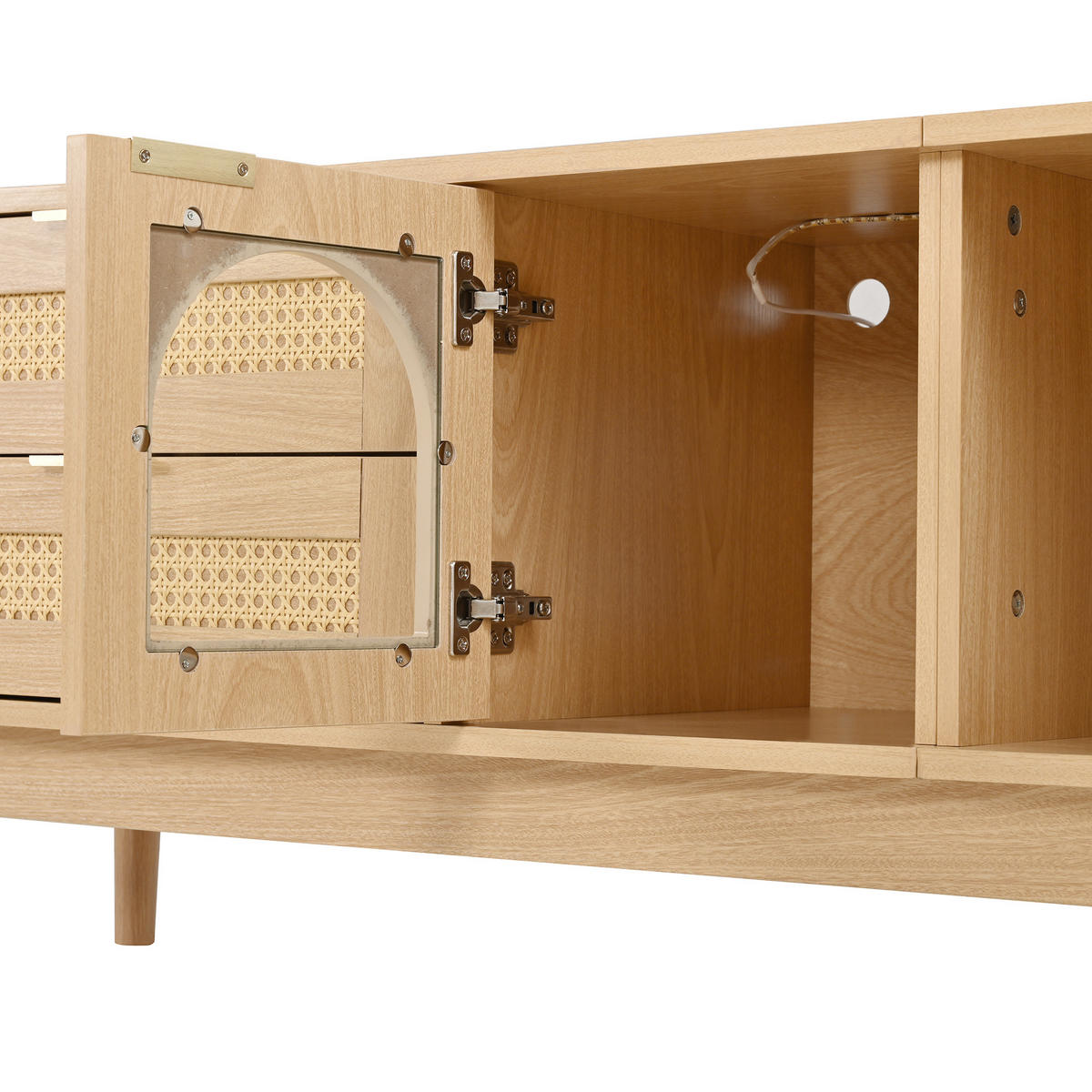 TV-SCHRANK LED Glas Türen Sideboard Massivholzbeine Modern - Naturfarben, Holzwerkstoff (180/50/40cm) - FLIEKS