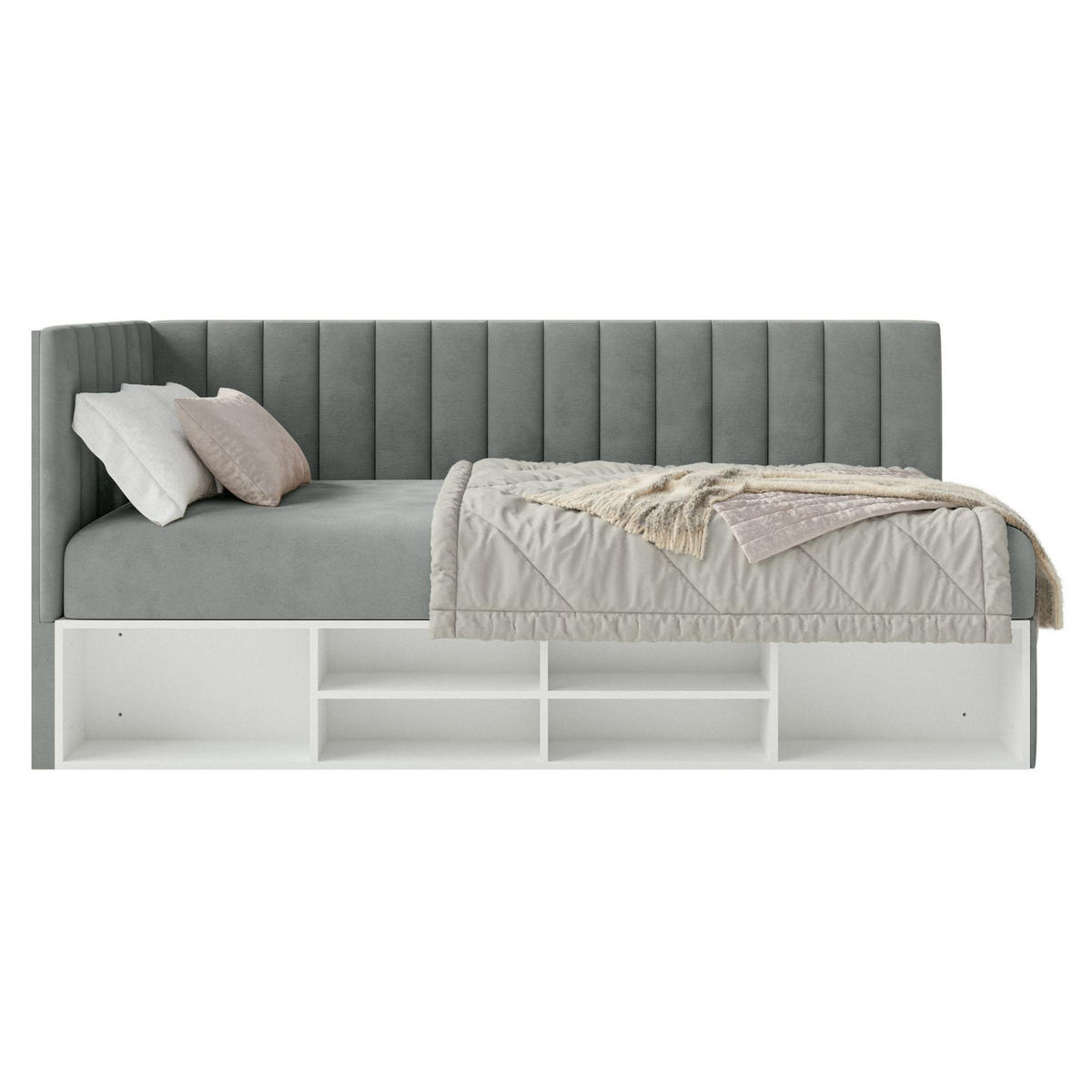 JUGENDBETT Ventrio Grau Easy-Clean-Samtbezug 90x200 cm - Grau, Holz/Textil (90/200cm) - Selsey