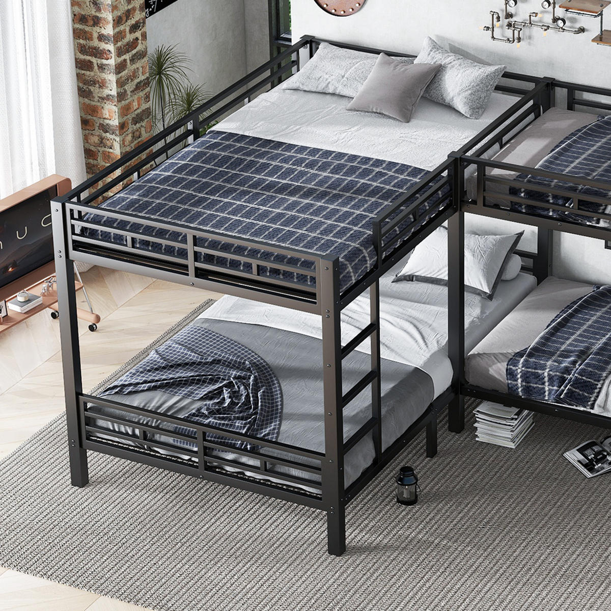 ETAGENBETT 90/200 cm & 140/200 cm aus Metall in Schwarz mit Leiter - Schwarz, Metall (90/200cm) - BEAOK