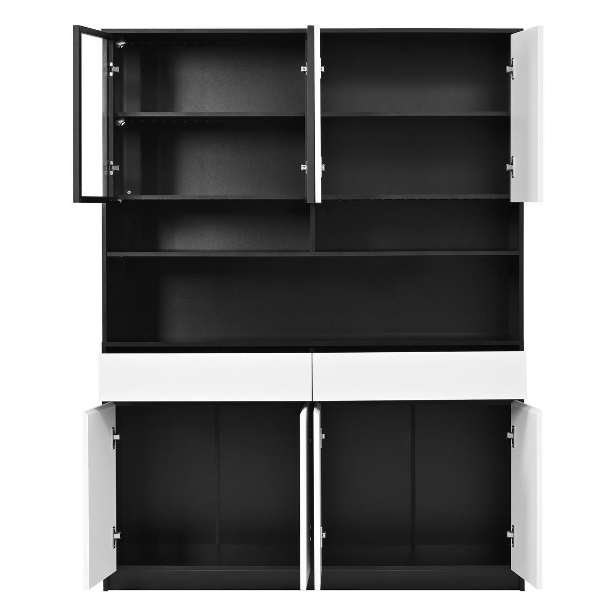 VITRINE mit LED und Glasfach, APP-Steuerung - Schwarz/Weiß, Holzwerkstoff (120/160/38cm) - FLIEKS