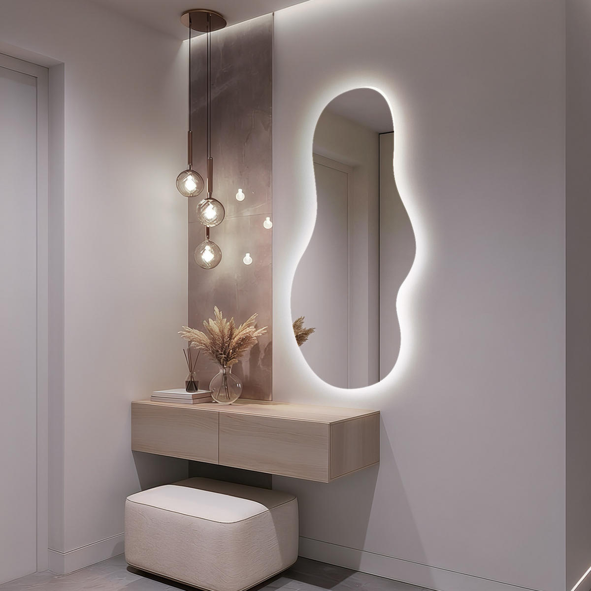 LED NÁSTĚNNÉ ZRCADLO 40x80 cm asymetrické 4000K - světle modrá, sklo (40/80/0.4cm) - TULUP