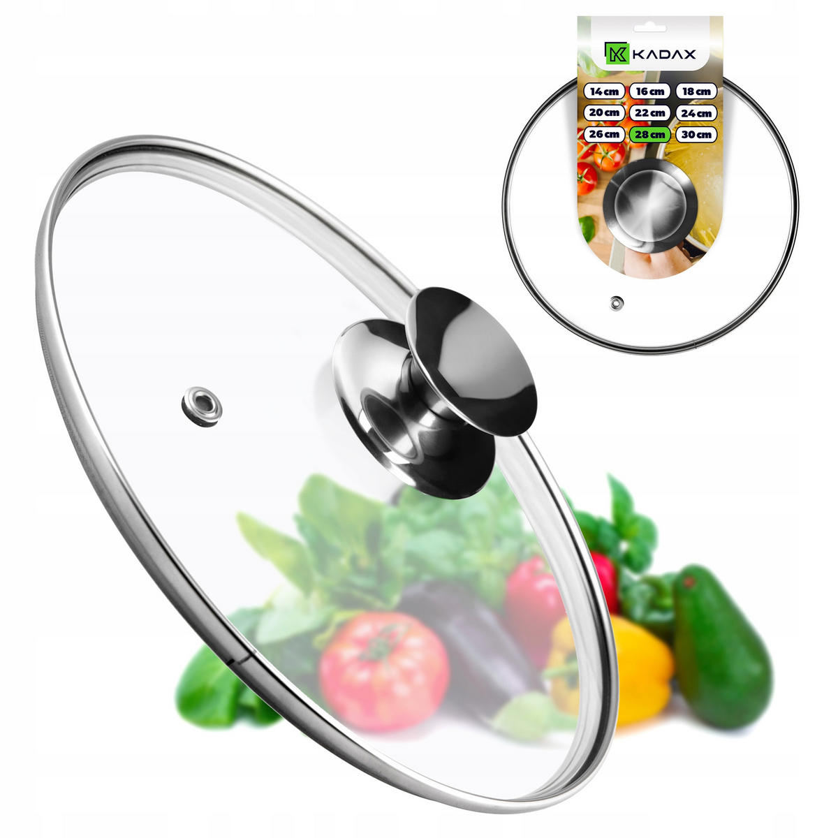 DECKEL mit silbernem Griff, 28 cm - Transparent, Glas/Metall (28cm) - KADAX