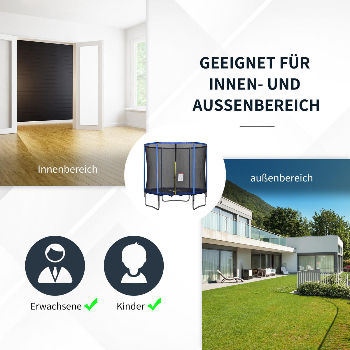 TRAMPOLIN, Blau+Schwarz, Stahl, Kunststoff - Blau, Metall (244/240/244cm) - HOMCOM