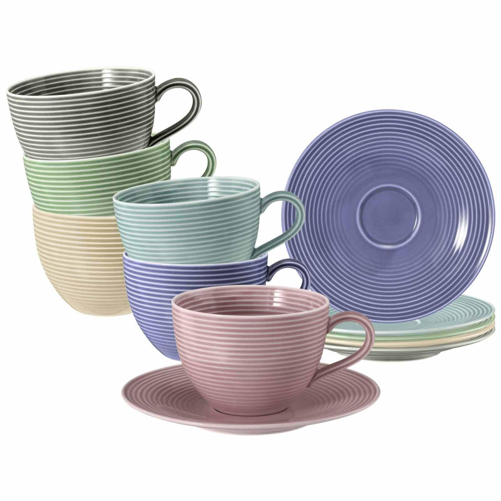 TEETASSEN MIT UNTERTASSEN Beat Color Glaze Mixed 140 ml 6er Set - Multicolor, Keramik (13.7/6/13.7cm) - Seltmann Weiden