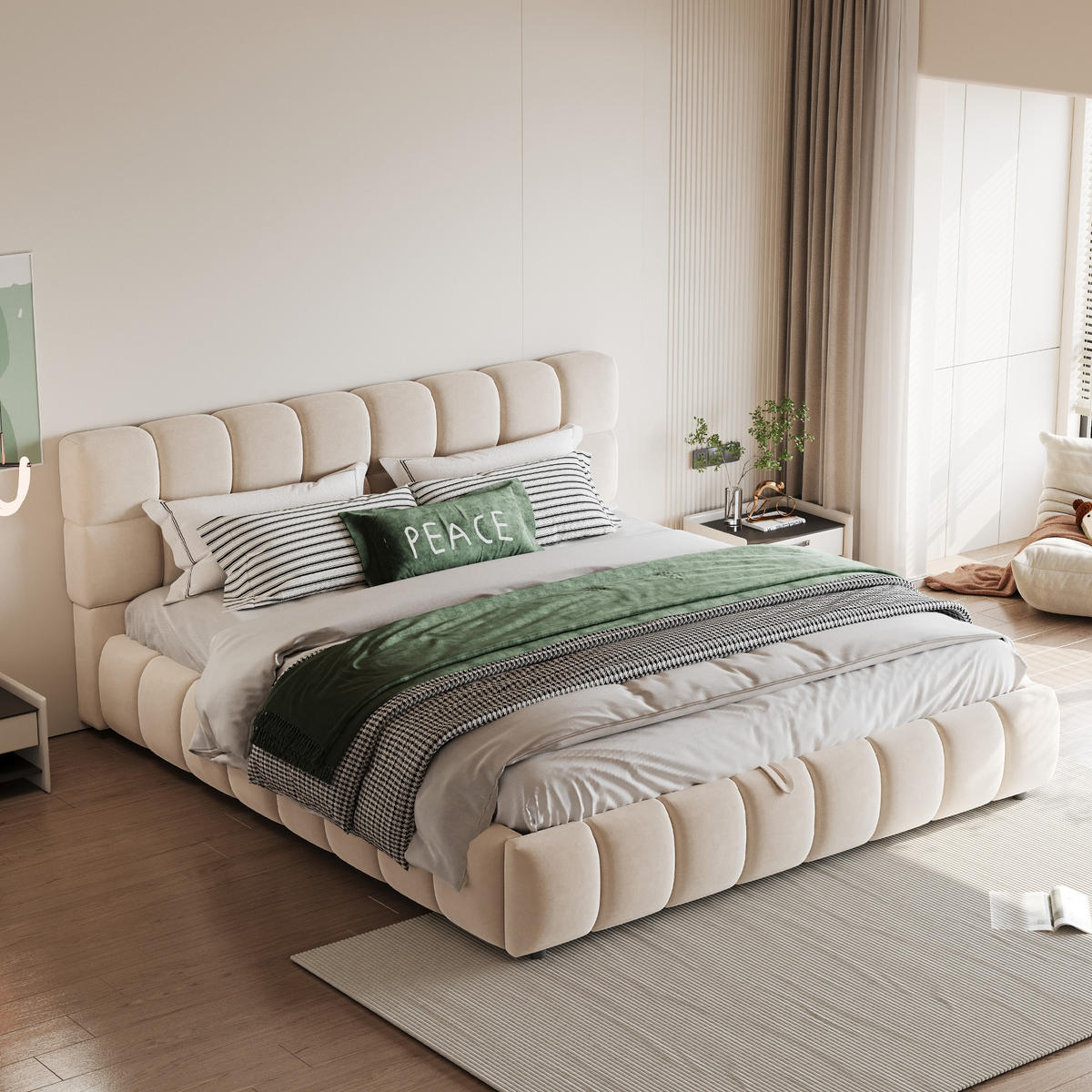 POLSTERBETT 140/190 cm in Beige mit Bettkasten Samt - Rosa, Holzwerkstoff/Textil (140/190cm) - STILVORA