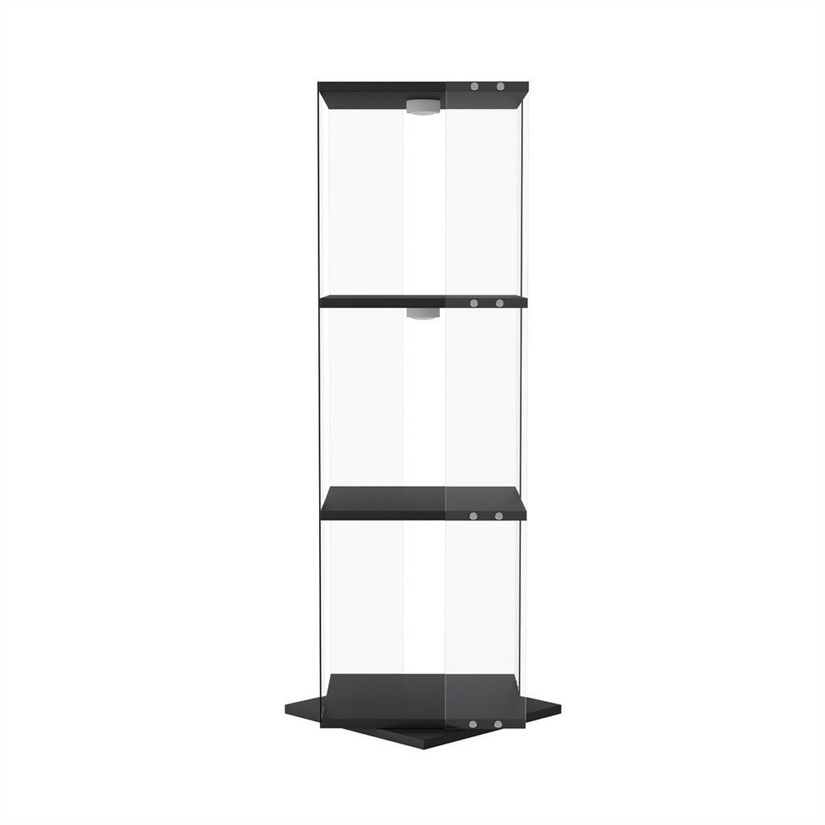 VITRINE mit LED Beleuchtung und Drehsockel - Drehbare Glaskvitrine mit 3 Ebenen - für Wohnzimmer und Büro - Schwarz - Schwarz, Glas (38/121/38cm) - DELFA