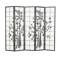 PARAVENT 5-tlg. 220/179 cm Schwarz Bambusmuster - Schwarz, Holz (220/179/2cm) - Homestyle4u