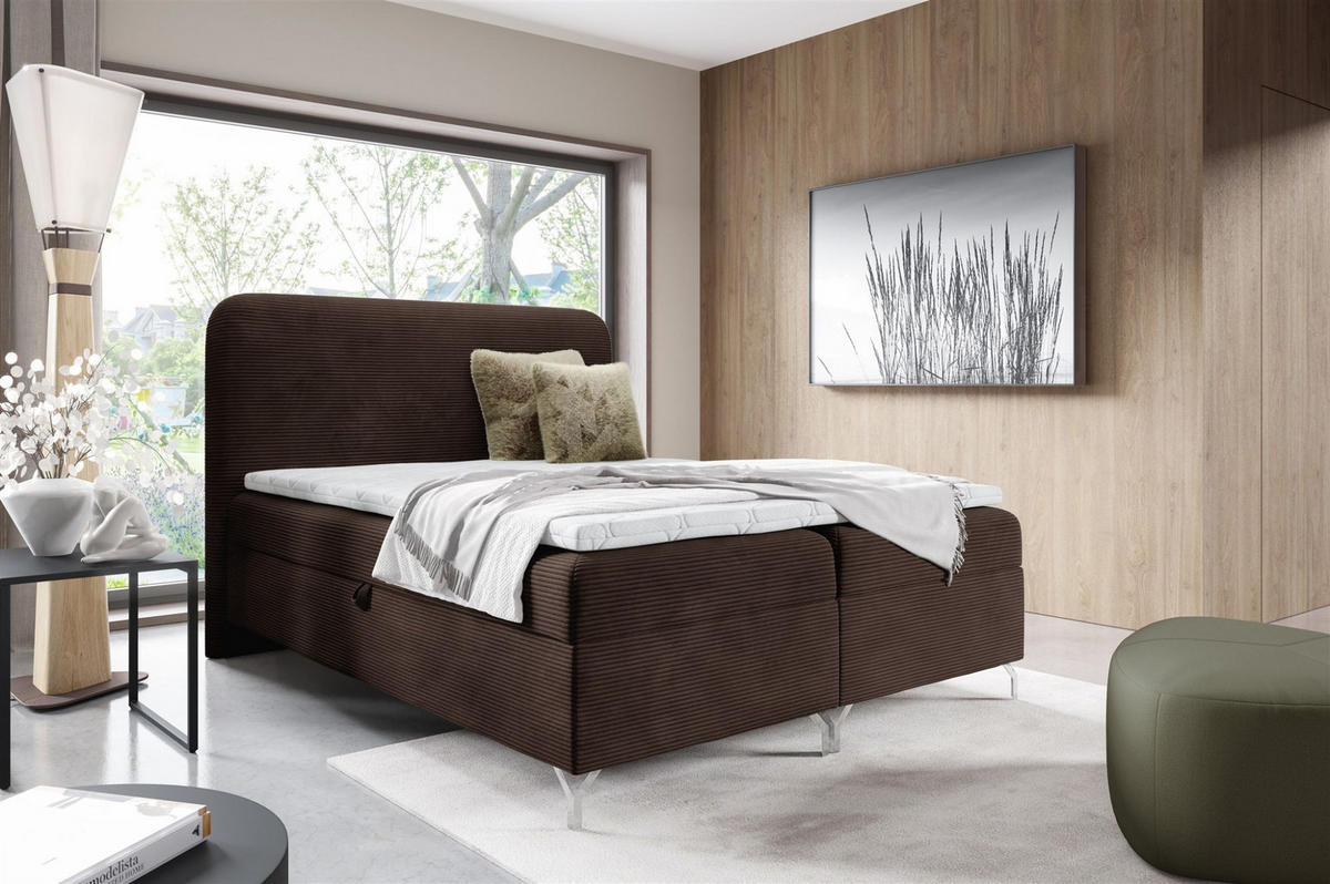 BOXBETT Emilio - Braun, Holzwerkstoff/Textil (140/200cm) - Fun Möbel