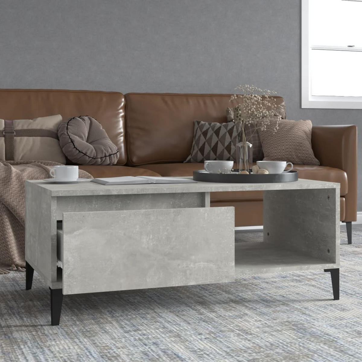 COUCHTISCH Betongrau 90x50x36,5 cm Holzwerkstoff - Grau, Holzwerkstoff (90/50/36.5cm) - furnicato