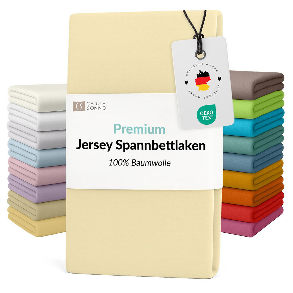 Thumbnail - Carpe Sonno Jersey-Spannbetttuch, Hellgelb, Textil, Uni, Füllung: Baumwollfüllung, Rechteckig, 100x200 cm, Oeko-Tex® Sta...