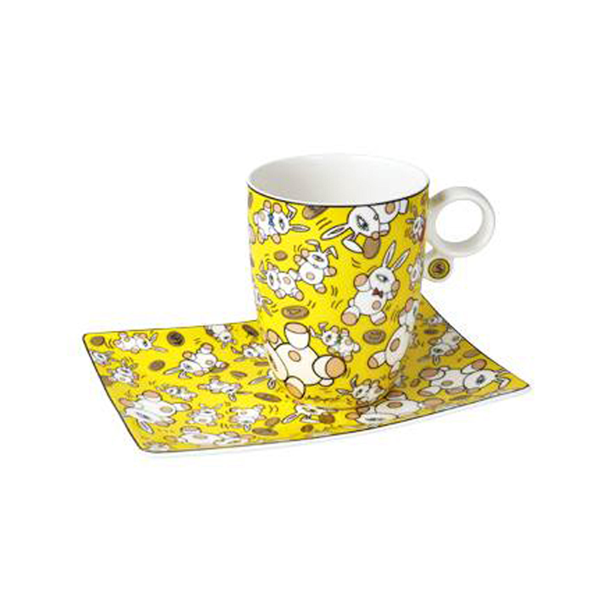 KÜNSTLERTASSE mit Untertasse Mauro Bergonzoli - Magic Bunny Gold, Fine Bone China - Multicolor, Keramik (0.4L) - Goebel