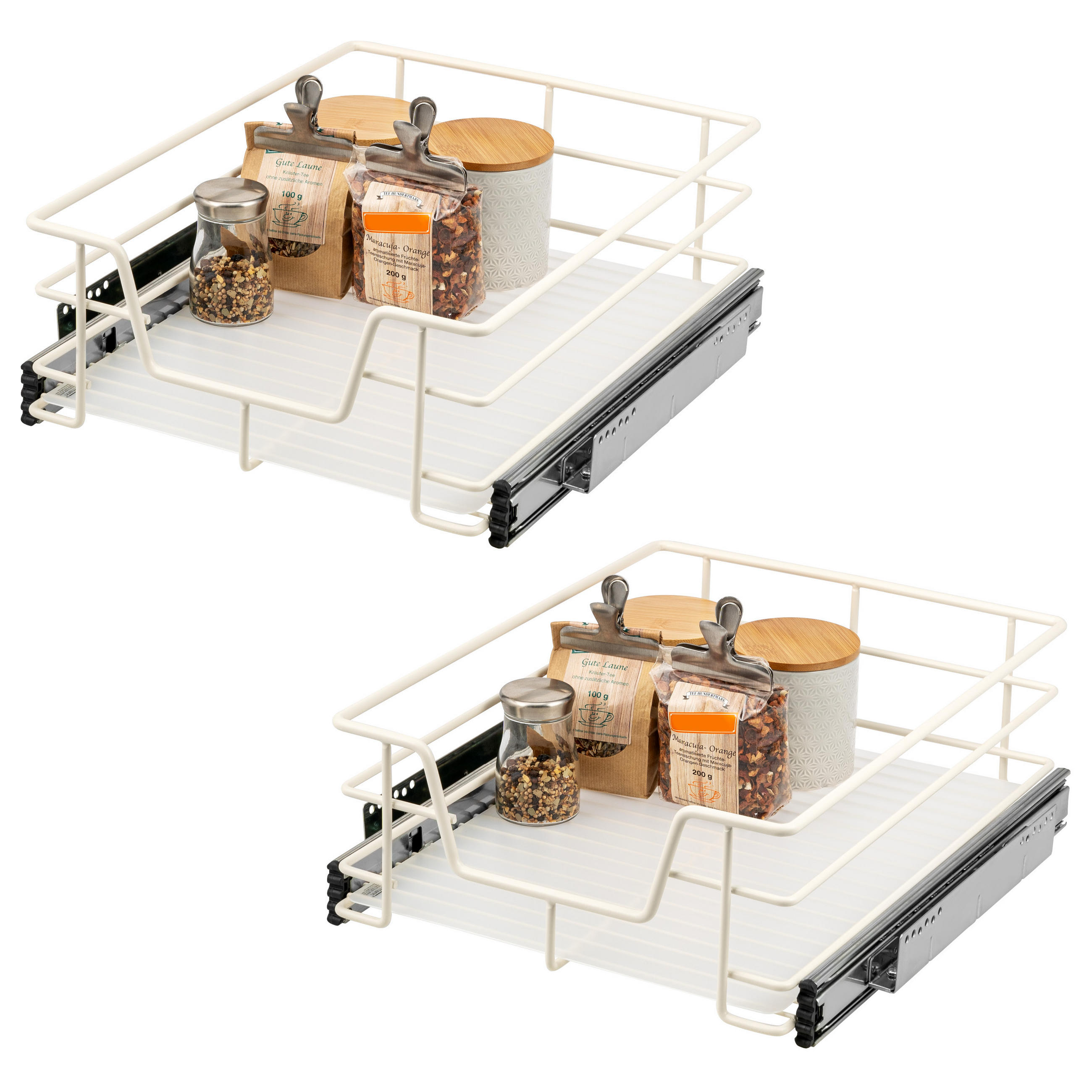 TELESKOPSCHUBLADEN (2er Set), für 50 cm Schrank, Metall, Cremeweiß - Chromfarben, Metall (47/14/44cm) - bremermann