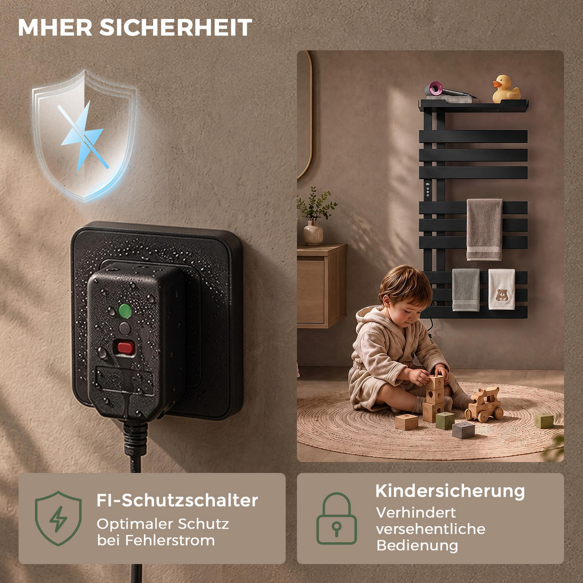 HEIZKÖRPER Elektrisch 100/50 cm Schwarz 335 W mit WLAN, Ablage und Carbon-Heizung - Schwarz, Metall (50/100/18.5cm) - S'AFIELINA