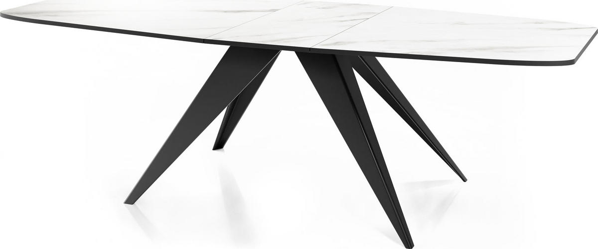 ESSTISCH Foster rechteckig ausziehbar, Marmor Weiß 180-218/90/76 cm - Ecru/Schwarz, Holzwerkstoff/Metall (90/220/76cm) - WFL GROUP