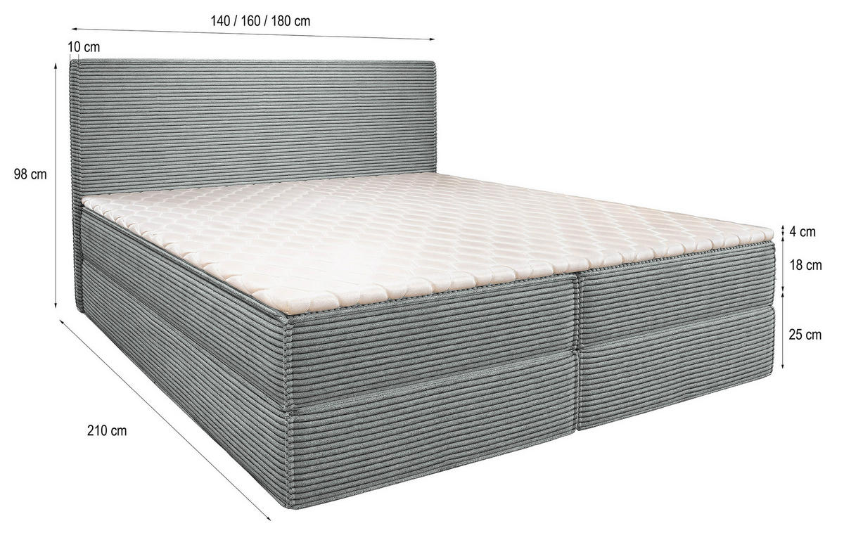 BOXBETT PELLIO 180x200 cm mit Matratze und Topper - Beige - Beige, Holz (180/200cm) - MASSENO