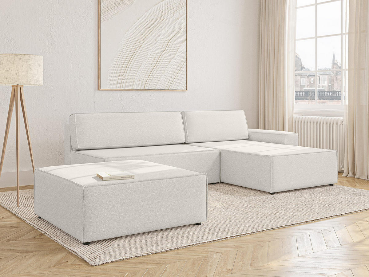 ECKSOFA Lummo La mit Schlaffunktion, Cremeweiß - Weiß, Textil (363/185cm) - Fedve