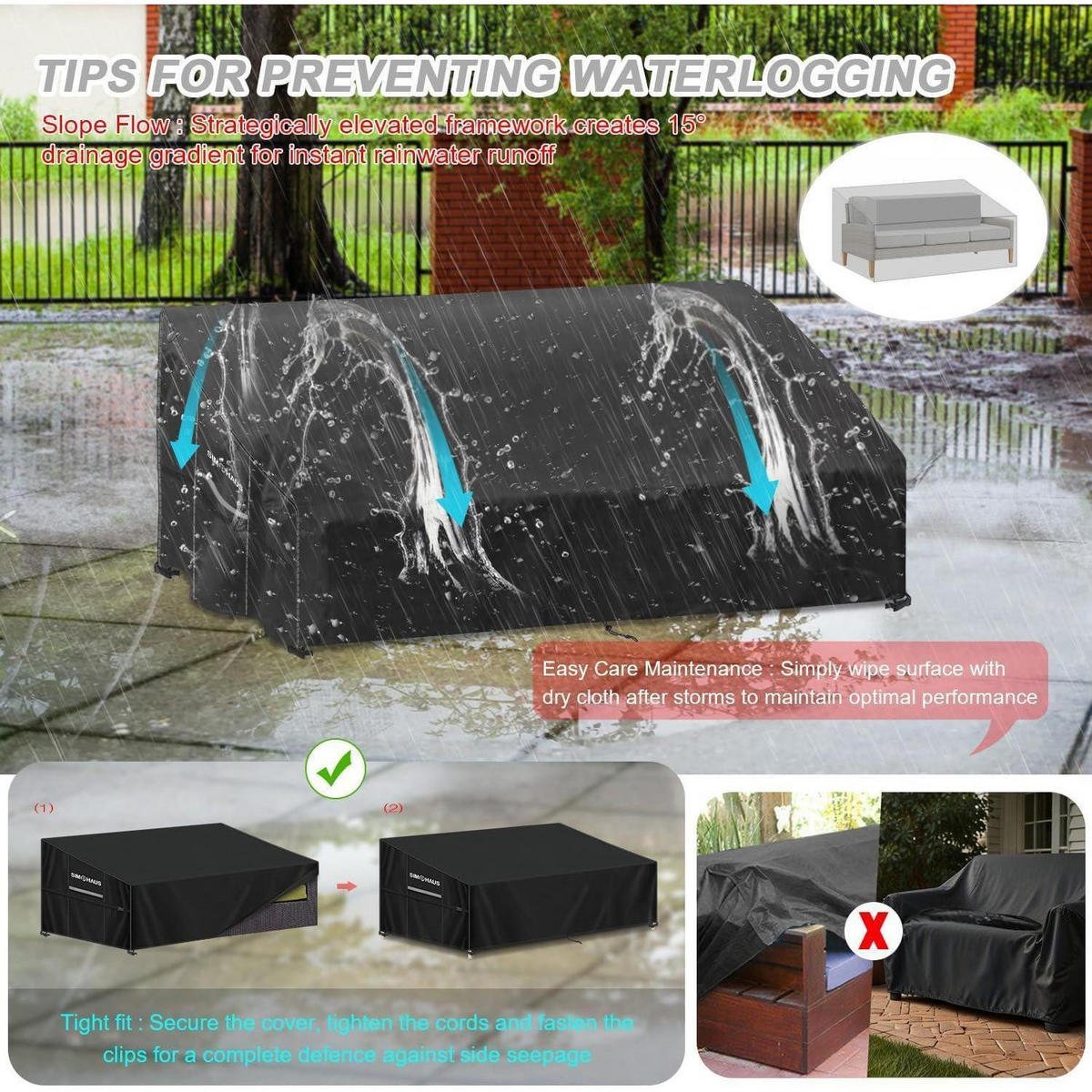 ABDECKPLANE Gartensofa 420D Oxford 265x102x89/61cm - Schwarz, Kunststoff (1/1/1cm)