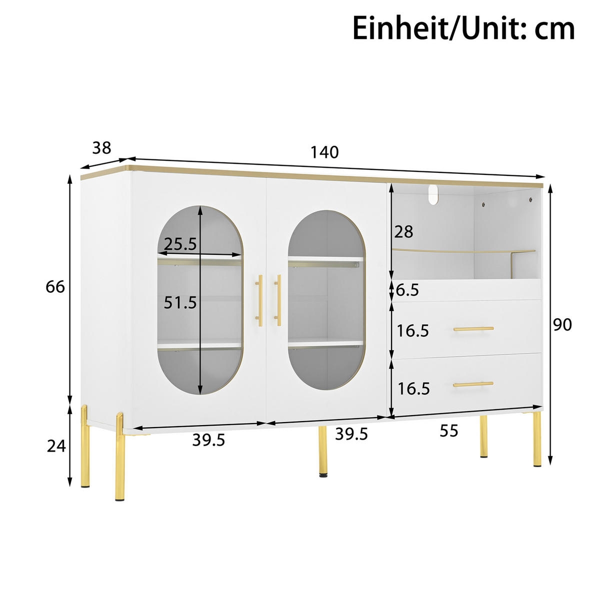 SIDEBOARD 140/38/90 cm Weiß aus MDF mit 2 Schubladen - Weiß, Holzwerkstoff (140/90/38cm) - OKWISH