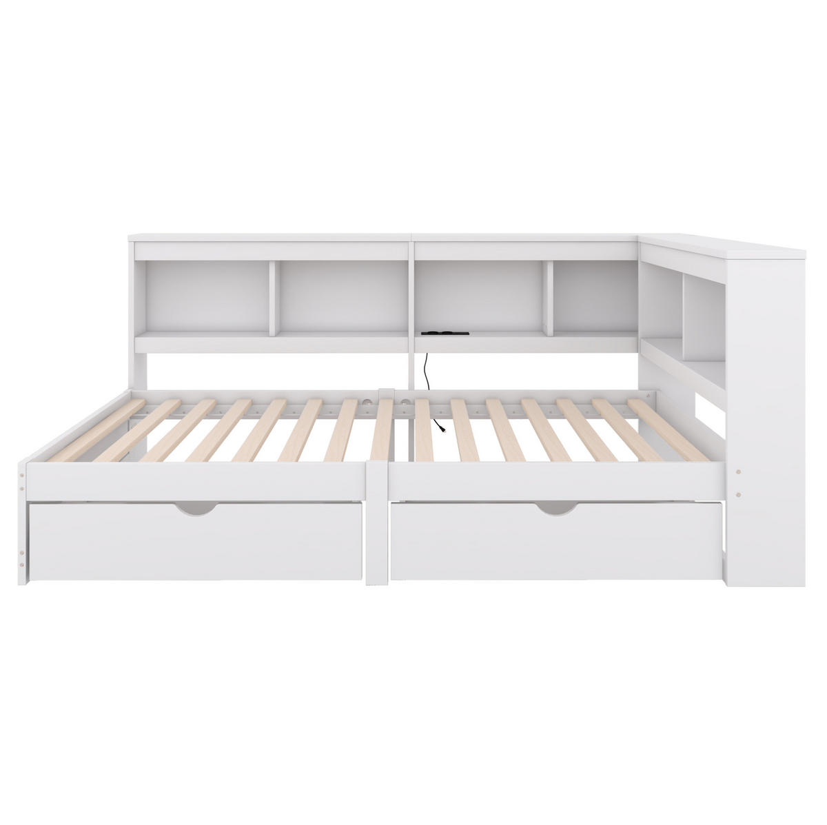 TAGESBETT 90/200 cm mit 2 Schubladen, Steckdose und 2 USB-Anschlüssen, Weiß - Weiß, Holzwerkstoff (90/200cm) - Redom
