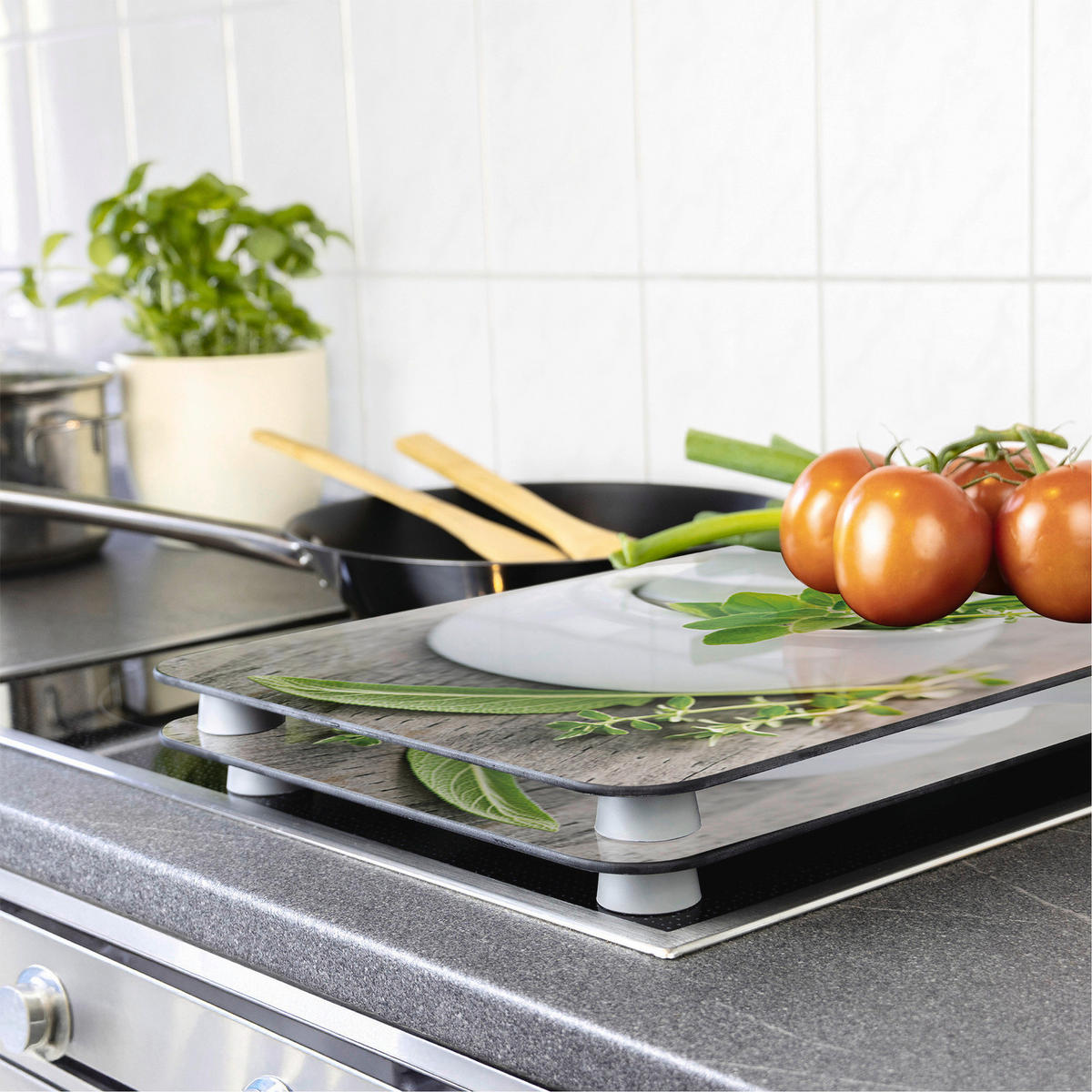 GLASPLATTEN für Herd — 2 Stück Herb Garden 52/30/0,5 cm - Multicolor, Glas (30/0.5/52cm) - Wenko