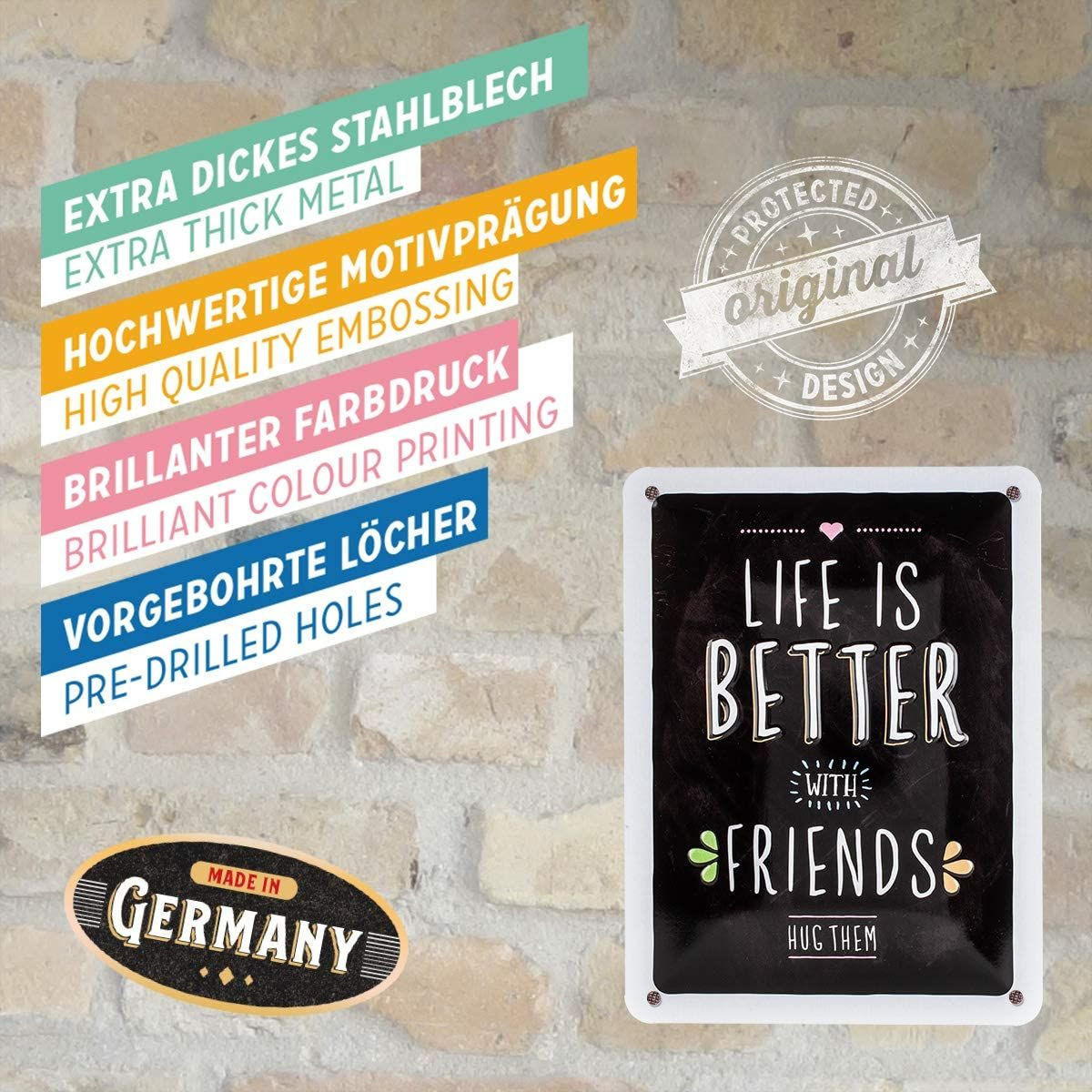 BLECHSCHILD 15/20 cm Word Up Life Is Better With Friends - Multicolor, Metall (15/20/0.5cm) - Nostalgic-Art