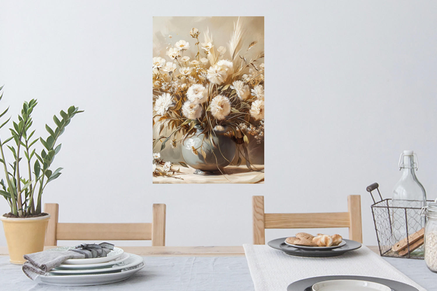 WANDTATTOO Blumen - Vase - Stilleben - Beige 40x60 cm - Creme, Kunststoff (40/60/0.1cm) - MuchoWow