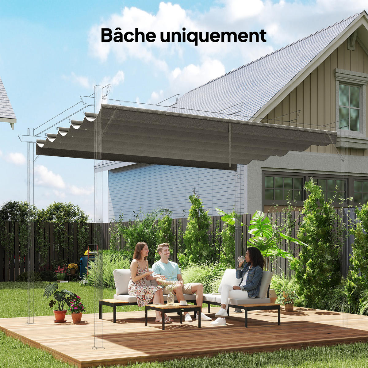ERSATZDACH DE-12690 250/255 cm für 3x3 m Pergola mit 10 Ösen Hellgrau - Hellgrau, Textil (250/6/255cm) - ComfortXL