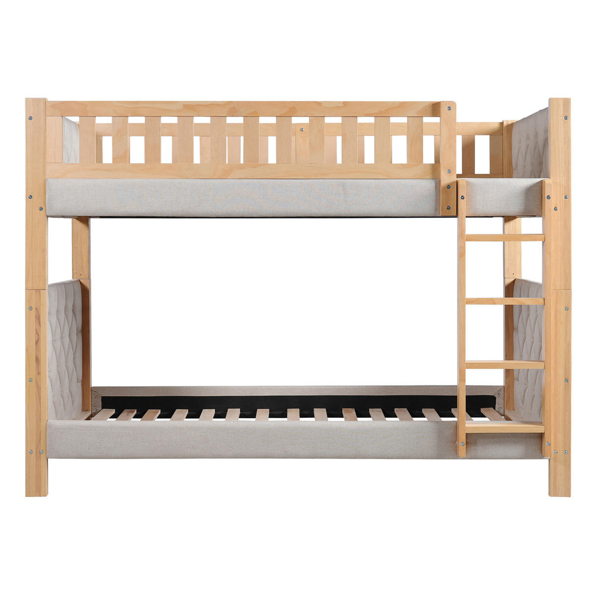 ETAGENBETT aus Kautschukholz und MDF 90x200 cm Grau/Natur mit gerader Treppe, Absturzsicherung und Schwammkante - Grau, Holzwerkstoff (90/200cm) - Modfu