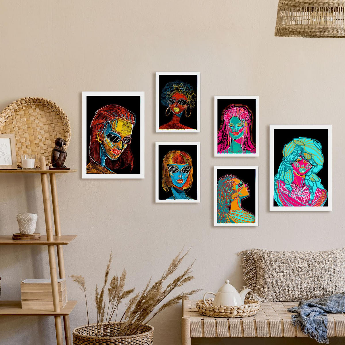 POSTER Set Mit 6 Shades of Beauty 4 Abstrakt Feminin Größe A3 & A4 Weißer Rahmen - Weiß, Papier (29.7/1cm) - Nacnic