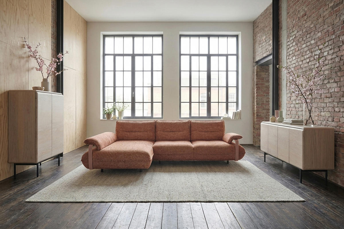 ECKSOFA ANISSA Braun Flachgewebe - Dunkelbraun/Schwarz, Kunststoff/Textil (297/185cm) - KAWOLA