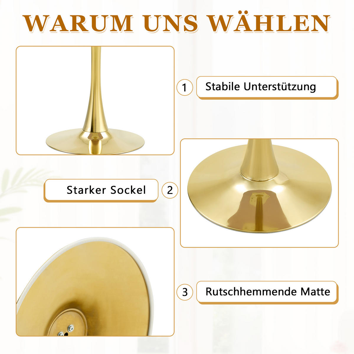 BEISTELLTISCH 60/60/72 cm Weiß Gold runder Tisch aus MDF und Metall mit thermoformierter Platte - Weiß, Holzwerkstoff (60/60/72cm) - OKWISH