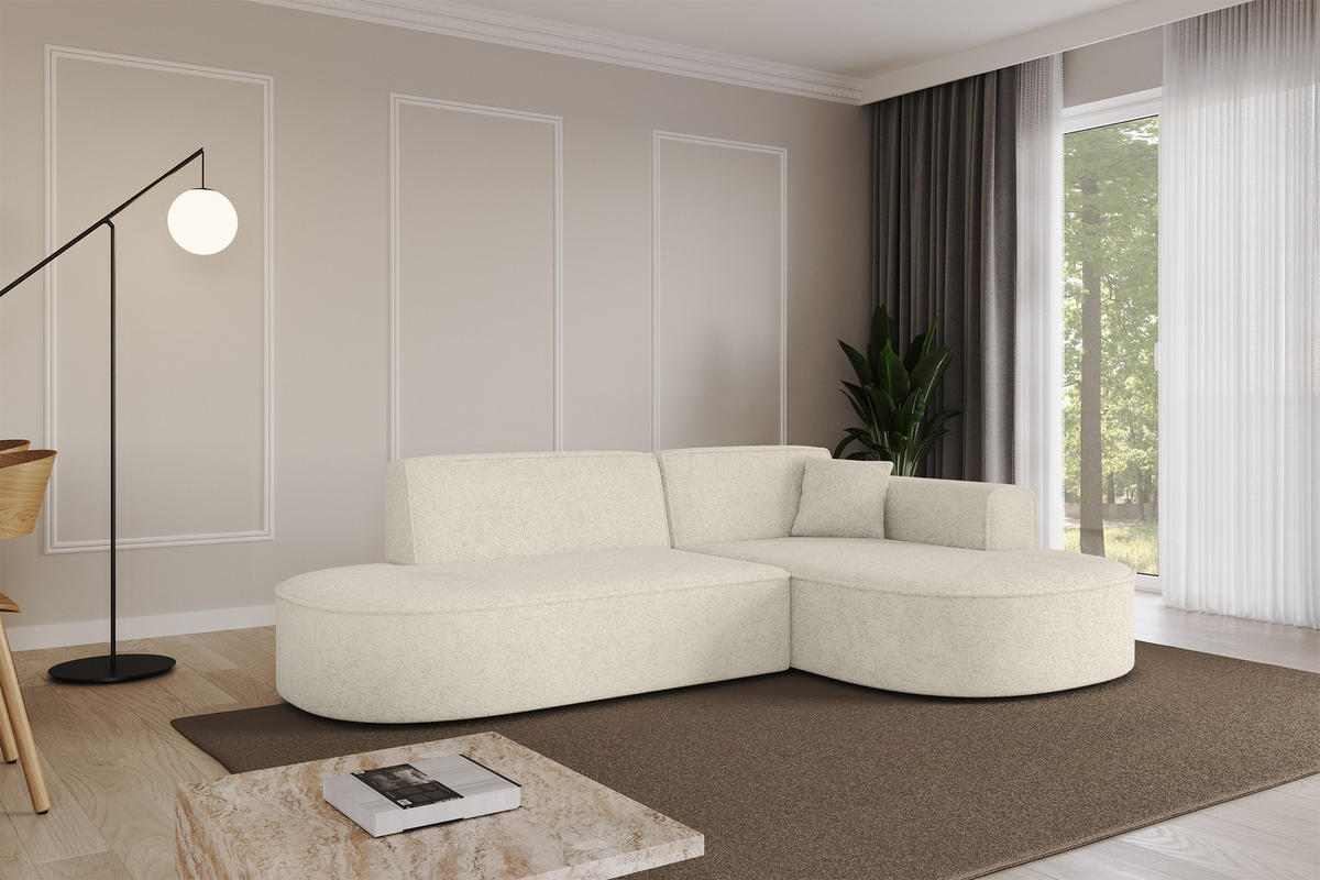 ECKSOFA Ottomane Rechts MARI-L1 - 243x171x79 cm Creme Tissu - Creme/Schwarz, Holzwerkstoff/Kunststoff (171/243cm) - ALTDECOR